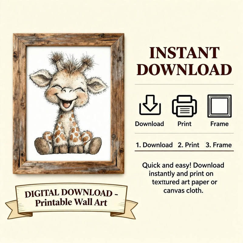 Load image into Gallery viewer, Neutral Nursery Wall Art Giraffe Bear Elephant Print Set Digital Download
