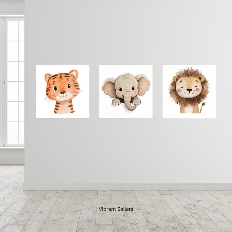 Load image into Gallery viewer, Safari Nursery Wall Art Set Jungle Animal Prints Baby Room Decor 1024x1024 Digital Download
