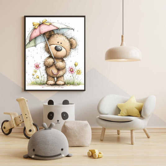 Teddy Bear Nursery Wall Art Printable, Baby Room Decor Digital Download 1:1 1024x1024