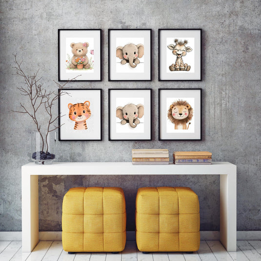 Safari Nursery Wall Art Set Printable, Jungle Baby Animal Prints Digital Download 1024x1024 Decor