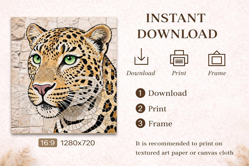 Load image into Gallery viewer, Mosaic Wall Art Printable Leopard Wildlife Animal Digital Download Safari Decor
