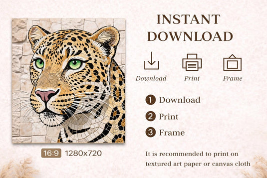 Mosaic Wall Art Printable Leopard Wildlife Animal Digital Download Safari Decor
