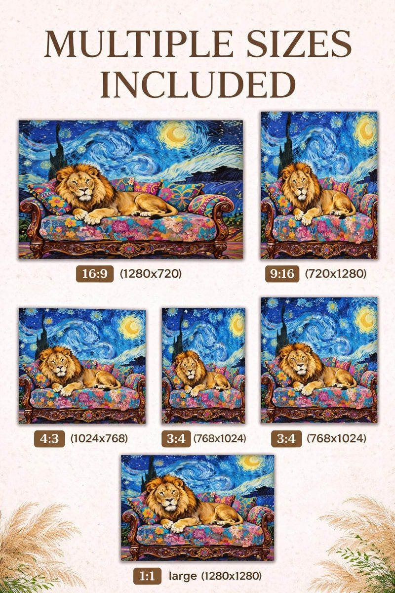 Load image into Gallery viewer, Lion Wall Art Printable Fantasy Animal Colorful Digital Download Boho Wildlife Decor
