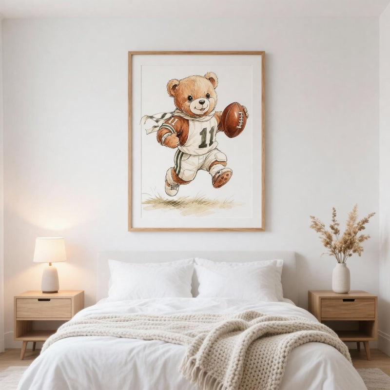 Load image into Gallery viewer, Teddy Bear Football Wall Art Printable Sports Nursery Decor 1:1 1024x1024
