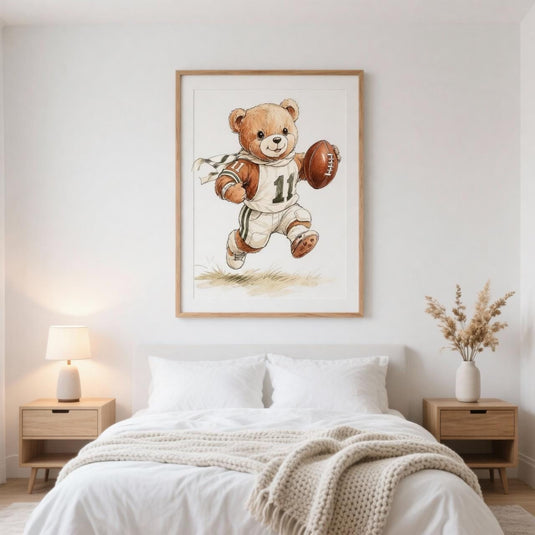 Teddy Bear Football Wall Art Printable Sports Nursery Decor 1:1 1024x1024
