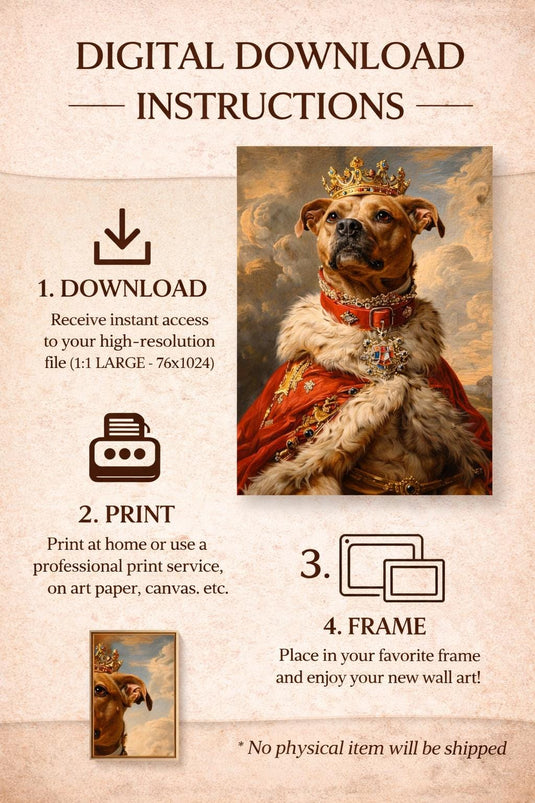 Regal Pet Portrait Dog Wall Art Printable Royal Painting Digital Download 3x4 768x1024