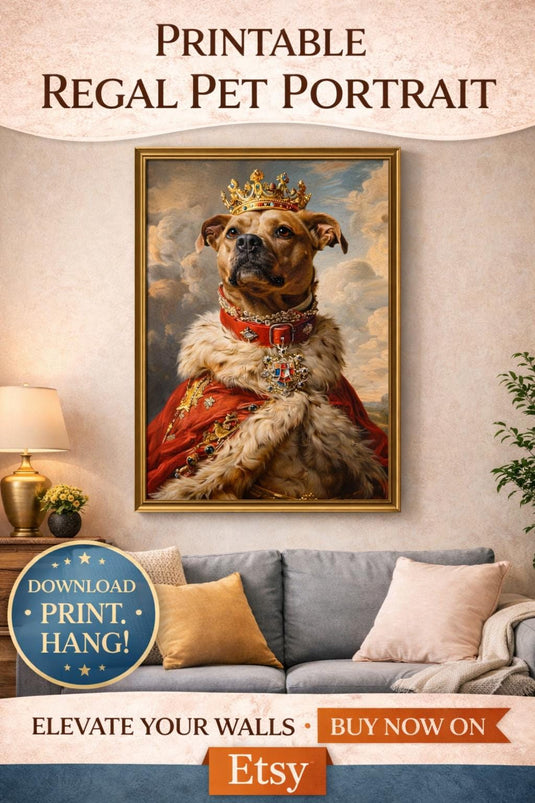 Regal Pet Portrait Dog Wall Art Printable Royal Painting Digital Download 3x4 768x1024