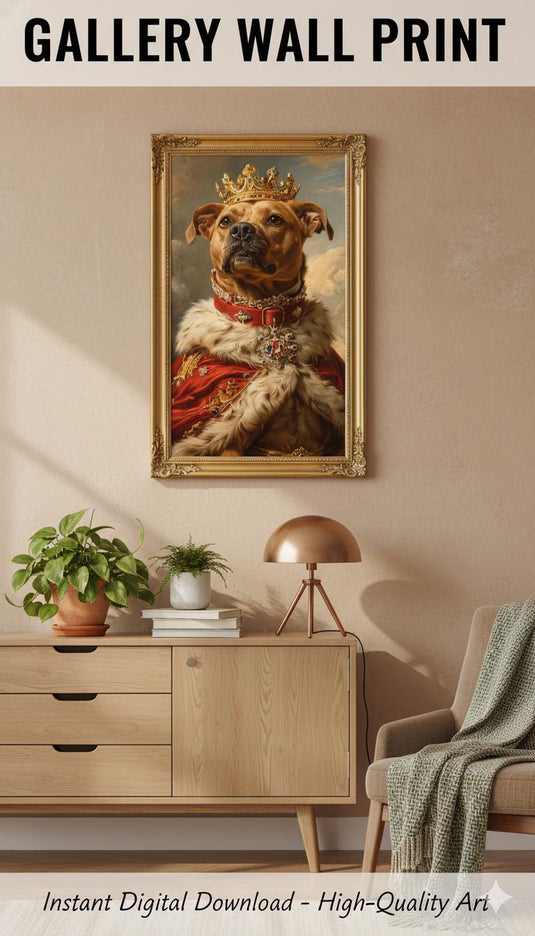 Royal Dog Portrait Printable Pitbull Wall Art Pet Digital Download Lover Gift 9x16 Modern