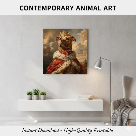 Royal Dog Portrait Printable Pitbull Wall Art Pet Digital Download Gift 1x1 1024x1024