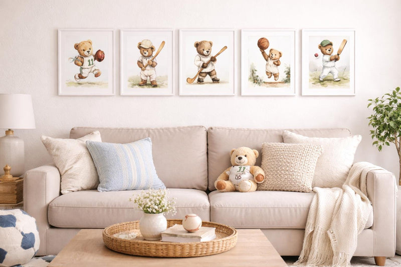 Load image into Gallery viewer, Teddy Bear Basketball Nursery Wall Art Printable Baby Boy Sports Decor 1024x1024
