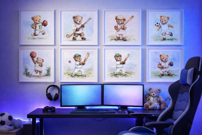 Load image into Gallery viewer, Teddy Bear Basketball Nursery Wall Art Printable Baby Boy Sports Decor 1024x1024
