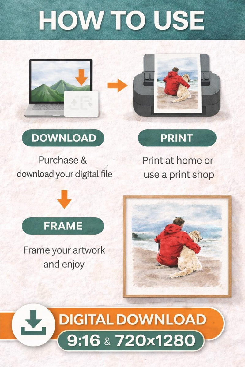 Load image into Gallery viewer, Dog Wall Art Printable Watercolor Beach Scene Ocean Pet Lover Download 9x16

