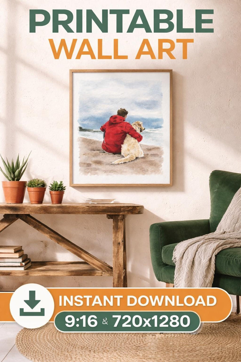 Load image into Gallery viewer, Dog Wall Art Printable Watercolor Beach Scene Ocean Pet Lover Download 9x16
