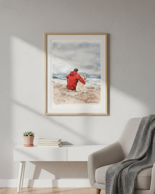 Dog Wall Art Printable Watercolor Painting Pet Lover Decor Beach Scene Instant Download 3x4