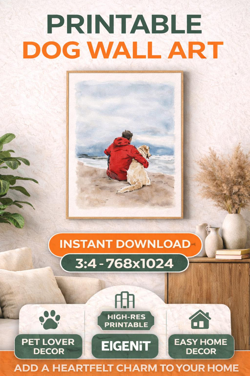 Load image into Gallery viewer, Dog Wall Art Printable Watercolor Painting Pet Lover Decor Beach Scene Instant Download 3x4
