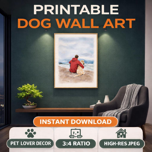 Dog Lover Gift Printable Beach Watercolor Art Digital Download 1x1 1280x1280