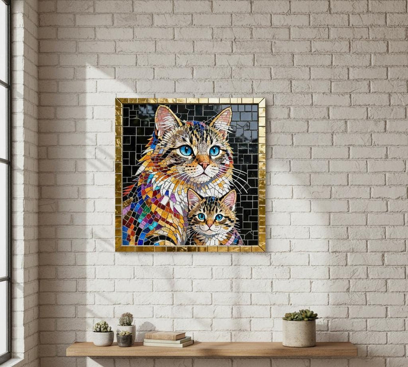 Load image into Gallery viewer, Cat Wall Art Printable Mosaic Mother Kitten Stained Glass Digital Download 3x4
