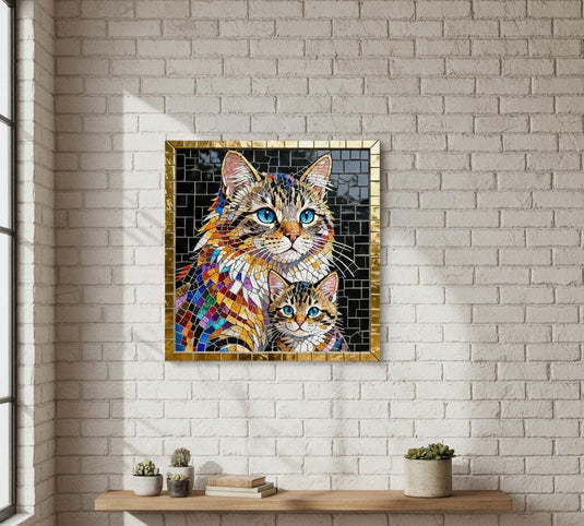 Cat Wall Art Printable Mosaic Mother Kitten Stained Glass Digital Download 3x4