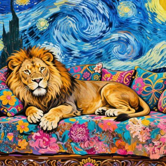 Lion Wall Art Digital Download Starry Night Boho Animal Printable Decor 3:4