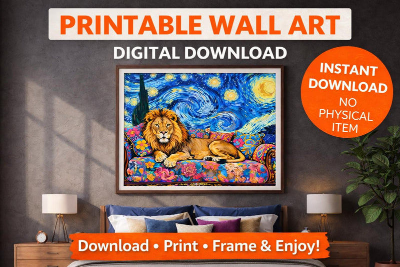 Load image into Gallery viewer, Lion Printable Wall Art Colorful Painting Digital Download Animal Decor 16x9 1280x720

