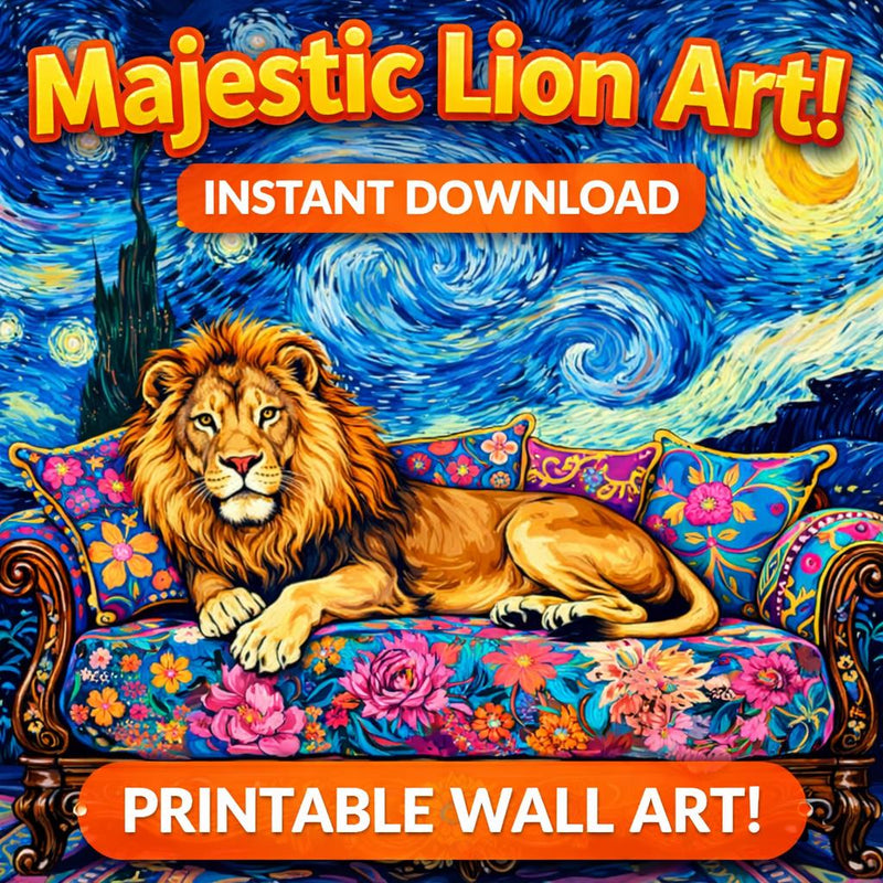 Load image into Gallery viewer, Lion Printable Wall Art Colorful Animal Decor Digital Download 1x1 1024x1024
