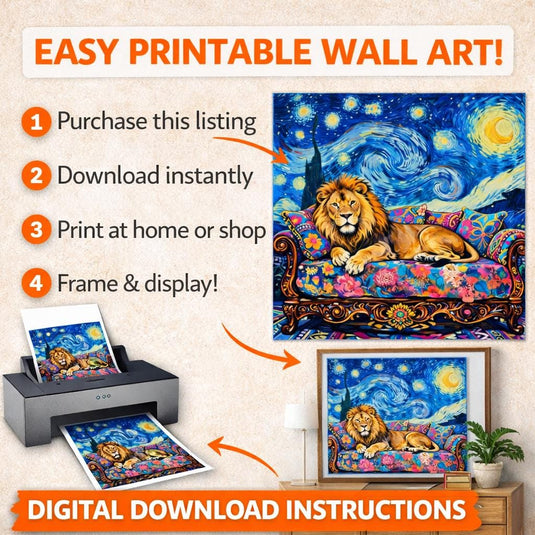 Lion Printable Wall Art Colorful Animal Decor Digital Download 1x1 1024x1024