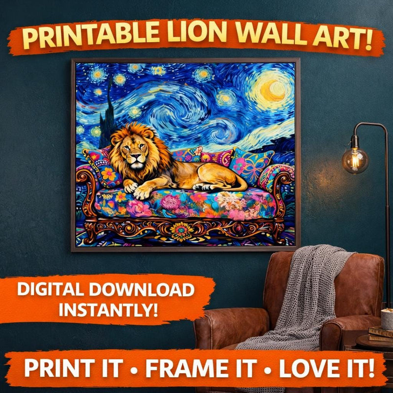 Load image into Gallery viewer, Lion Printable Wall Art Colorful Animal Decor Digital Download 1x1 1024x1024
