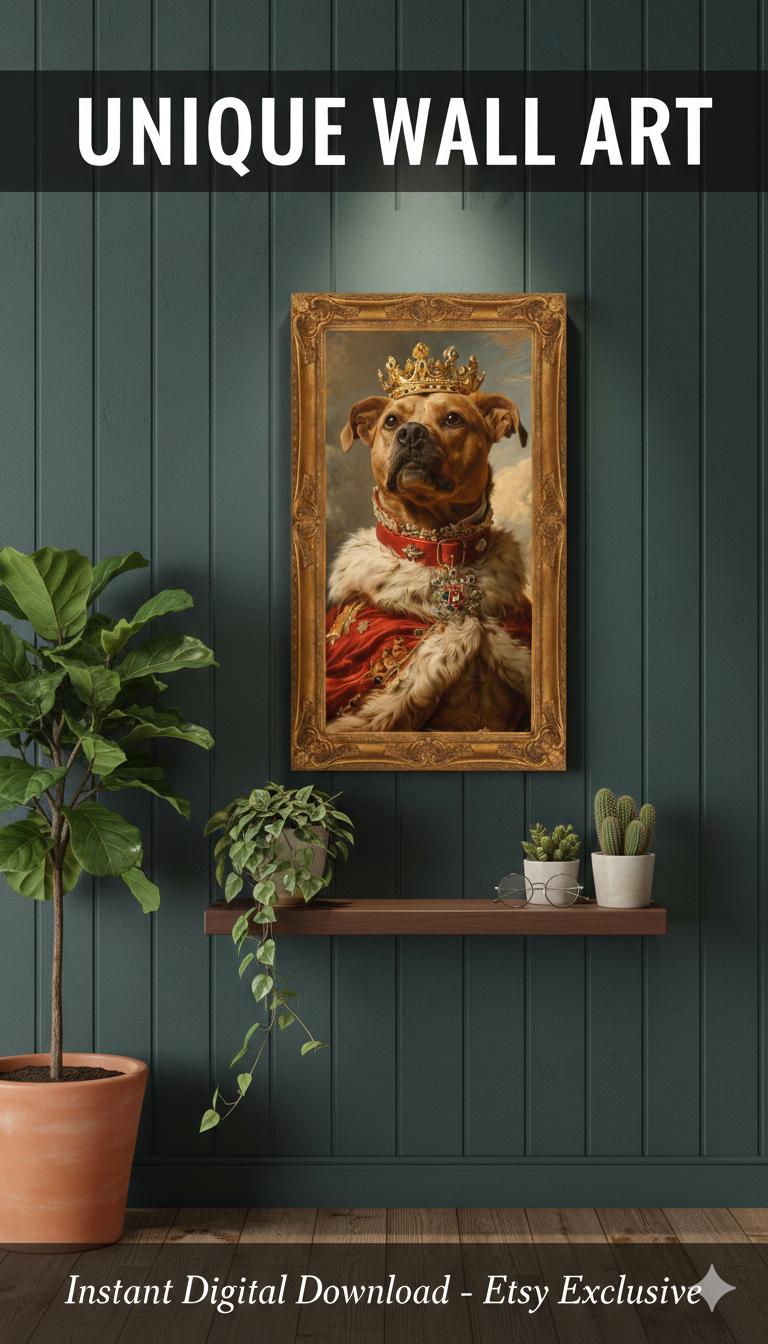 Load image into Gallery viewer, Royal Dog Portrait Printable Pitbull Wall Art Pet Digital Download Lover Gift 9x16 Modern
