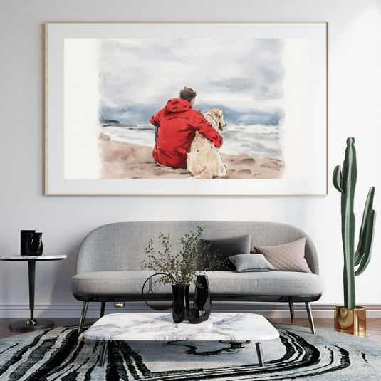 Dog Lover Gift Printable Beach Watercolor Art Digital Download 1x1 1280x1280