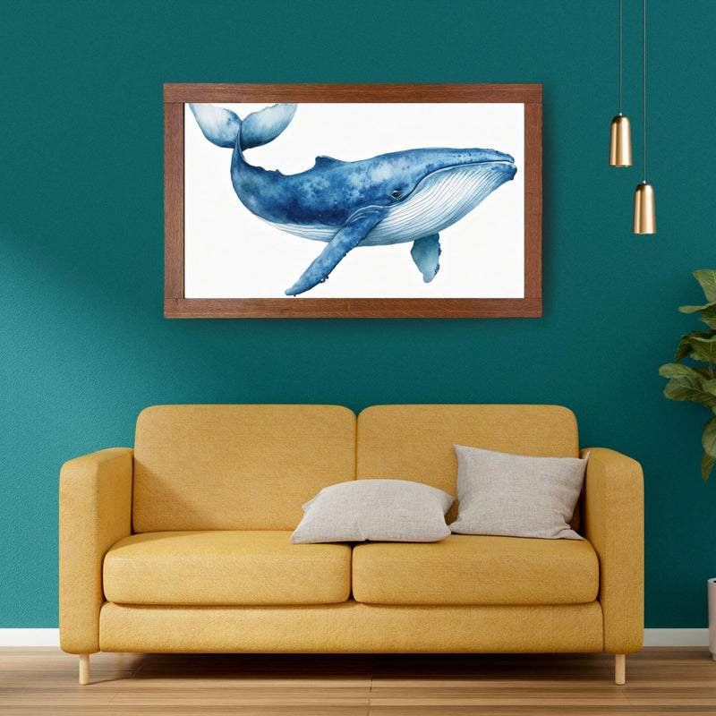 Load image into Gallery viewer, Blue Whale Art Minimalist Coastal Nursery Decor Square Digital Download 1:1
