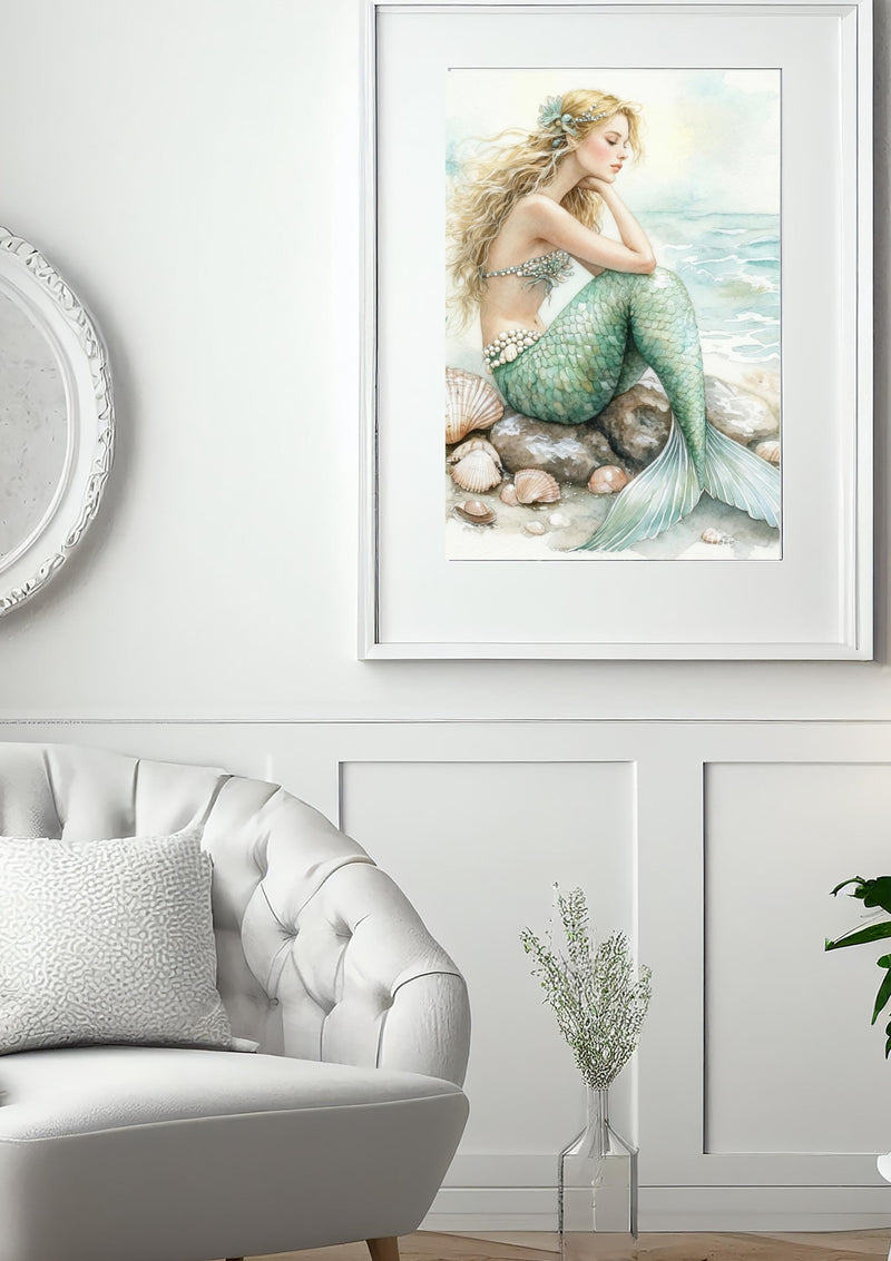 Load image into Gallery viewer, Mermaid Nursery Wall Art Watercolor Ocean Inspired 3:4 Digital Download

