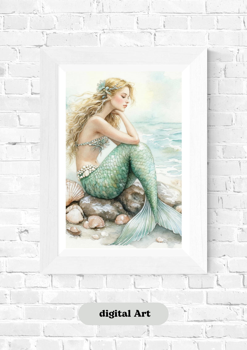 Load image into Gallery viewer, Mermaid Nursery Wall Art Watercolor Ocean Inspired 3:4 Digital Download
