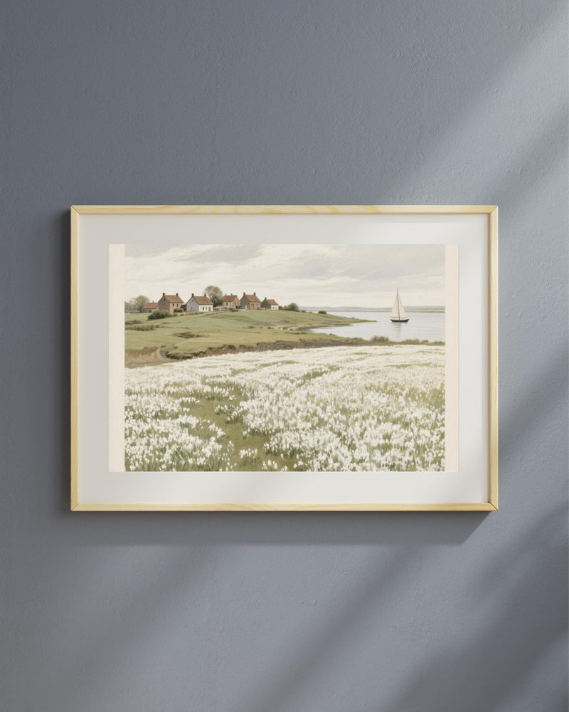Load image into Gallery viewer, Coastal Cottage Landscape Printable Wall Art, Vintage Wildflower Beach Digital Download 4:3 1024x768

