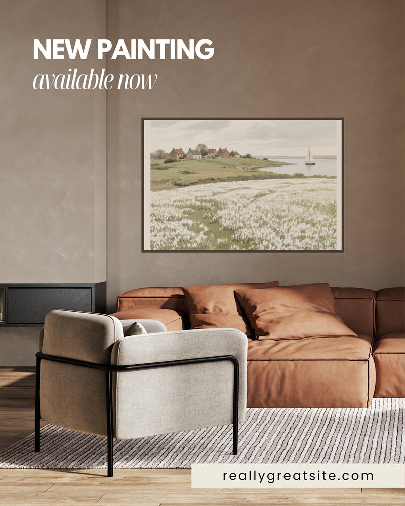 Load image into Gallery viewer, Coastal Cottage Landscape Printable Wall Art, Vintage Wildflower Beach Digital Download 4:3 1024x768
