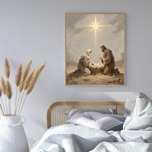 Nativity Printable Manger Scene Art Baby Jesus Christmas Farmhouse Christian Wall Decor