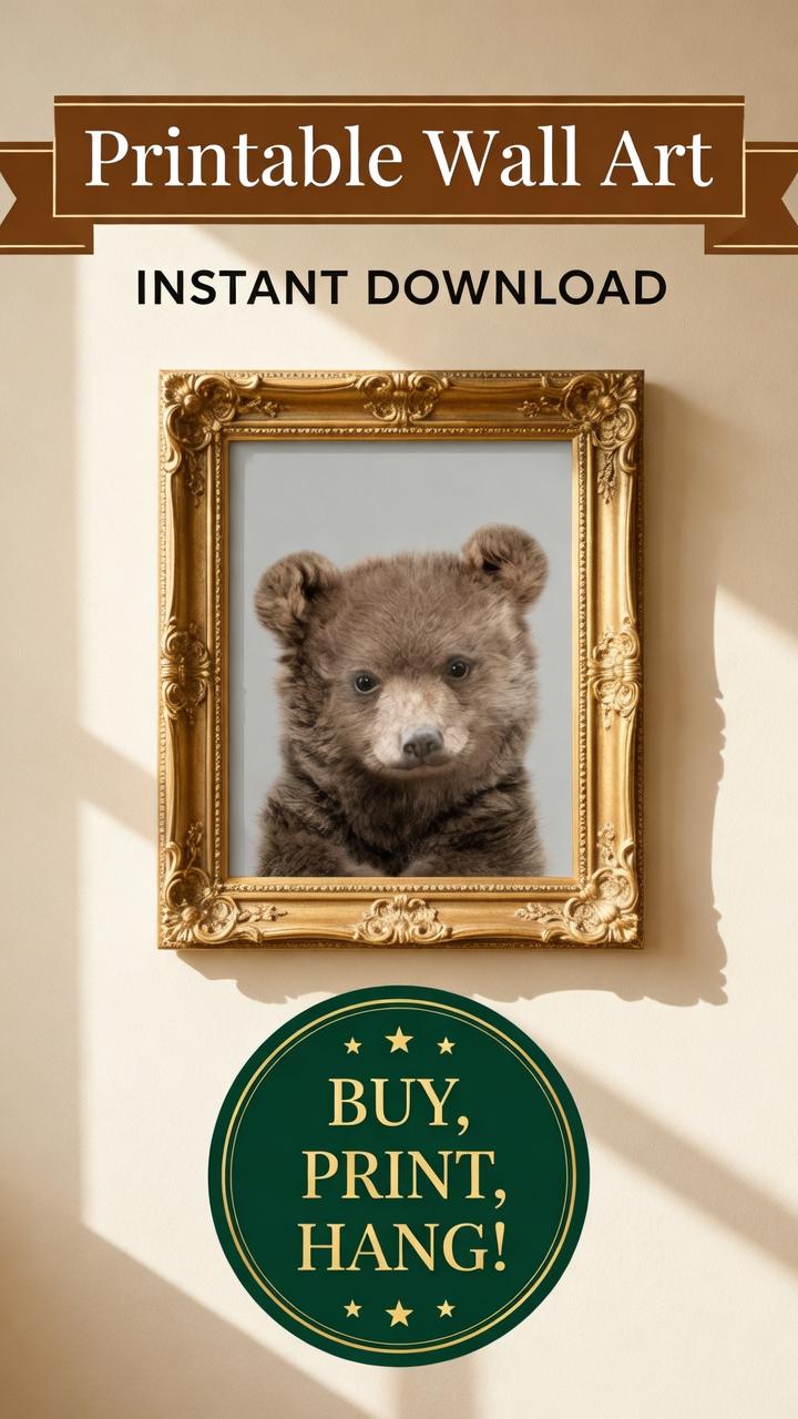 Load image into Gallery viewer, Baby Bear Wall Art Printable, Woodland Nursery Portrait Download
