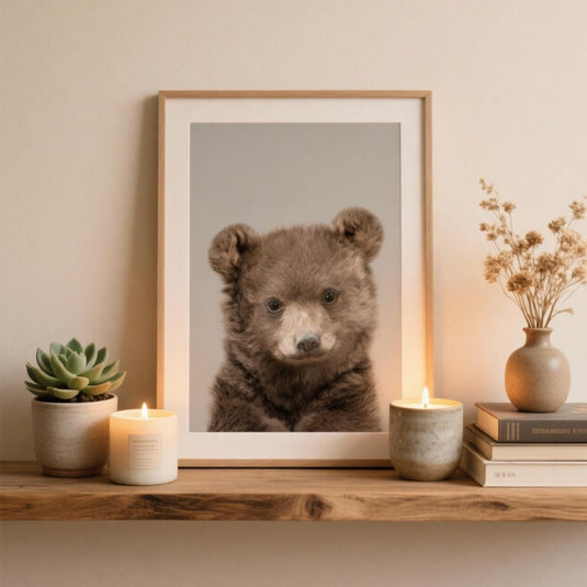 Baby Bear Wall Art Printable, Woodland Nursery Portrait Download