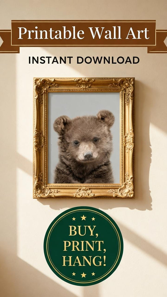 Baby Bear Nursery Artwork, Woodland Animal Portrait Digital Download Vertical Decor Print