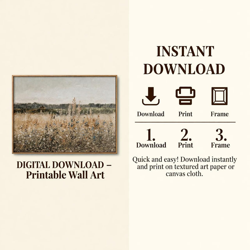 Load image into Gallery viewer, Wildflowers Wall Art Printable, Vintage Countryside Landscape Download
