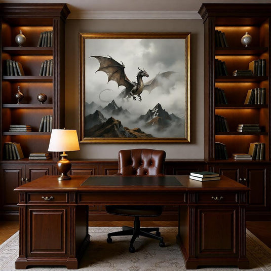 Wizard Dragon Wall Art Printable Fantasy Nursery Decor Book Lover Digital Download PNG