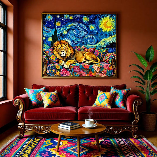 Lion Wall Art Printable Fantasy Animal Colorful Digital Download Boho Wildlife Decor