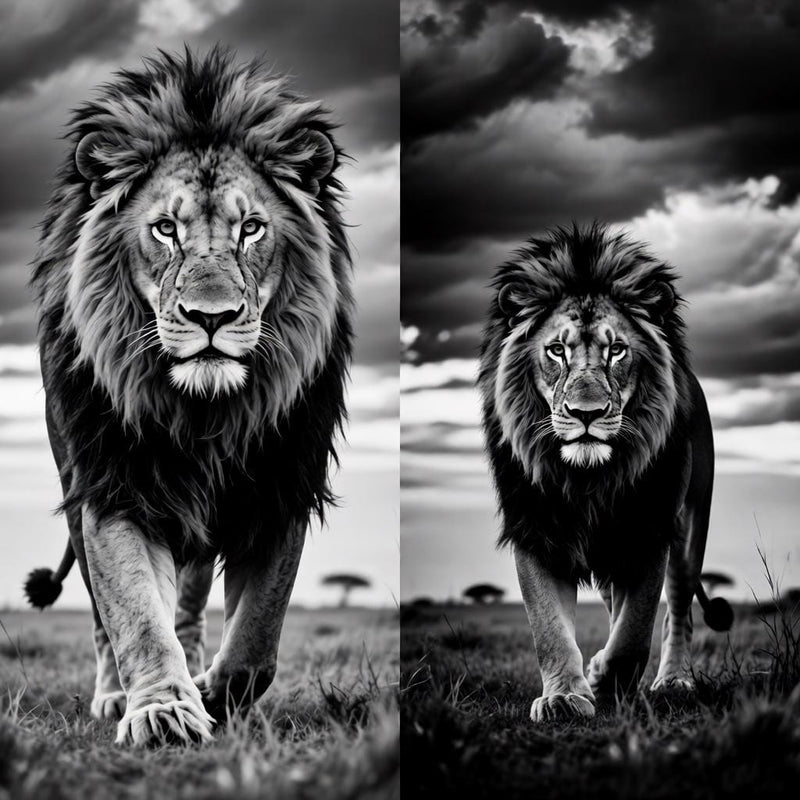 Load image into Gallery viewer, Black White Lion Wall Art Printable Safari Animal Decor Motivational Office Poster Digital Download
