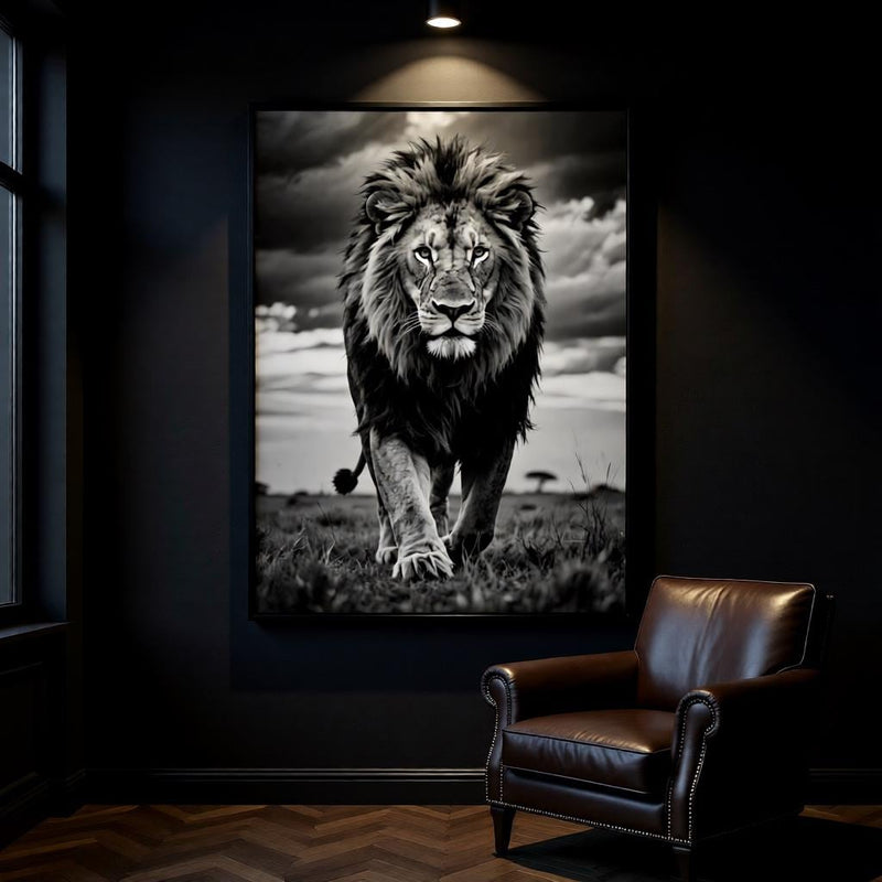 Load image into Gallery viewer, Black White Lion Wall Art Printable Safari Animal Decor Motivational Office Poster Digital Download

