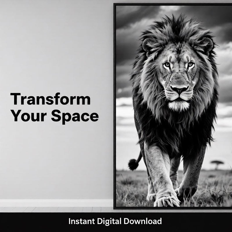 Load image into Gallery viewer, Black and White Lion Wall Art Printable, Masculine Office Decor, Motivational Leadership Poster
