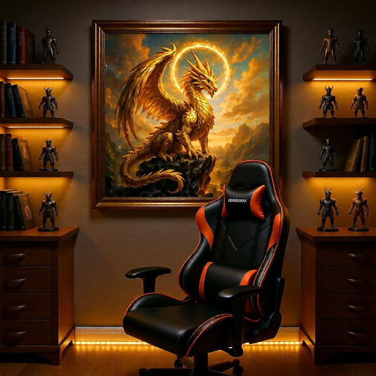 Golden Dragon Wall Art Printable, Fantasy Creature Poster, Gamer Room Decor Digital Download