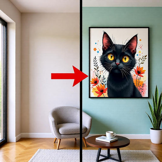 Black Cat Wall Art Printable, Lover Gift Poster, Floral Animal Decor Digital Download
