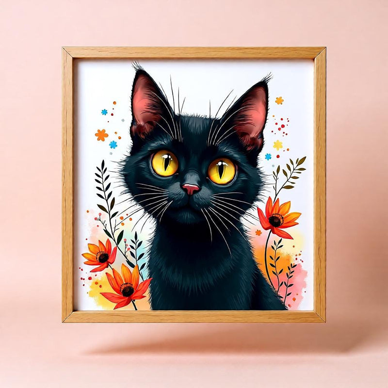 Load image into Gallery viewer, Black Cat Wall Art Printable, Lover Gift Poster, Floral Animal Decor Digital Download
