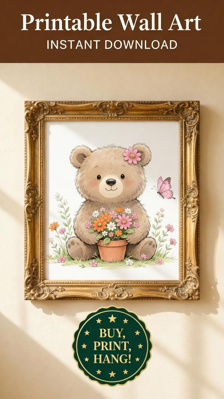 Load image into Gallery viewer, Neutral Nursery Wall Art Giraffe Bear Elephant Print Set Digital Download
