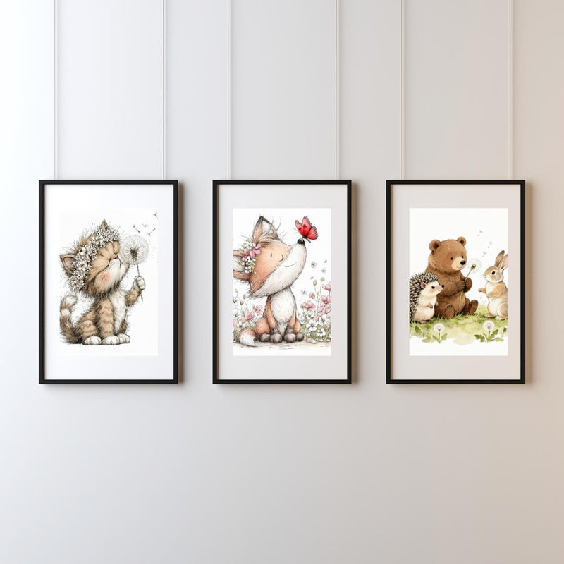 Load image into Gallery viewer, Forest Nursery Decor Baby Animal Prints Wall Art Set Digital Download
