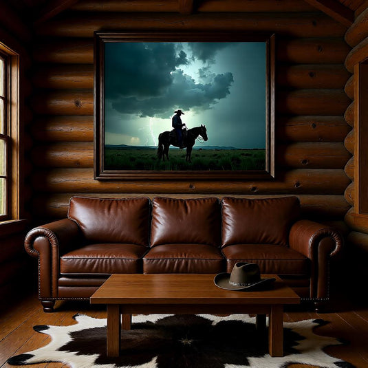 Rustic Ranch Decor Printable, Cowboy Lightning Storm Horse Print, Western Cabin Wall Art A4